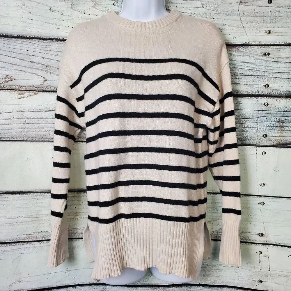 Love Change Italy Women’s Black Stripe Beige Knit Sweater Size Medium